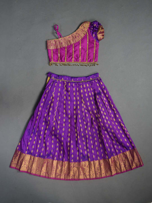 Bright Pink with Purple Kanjivaram Lehenga Set