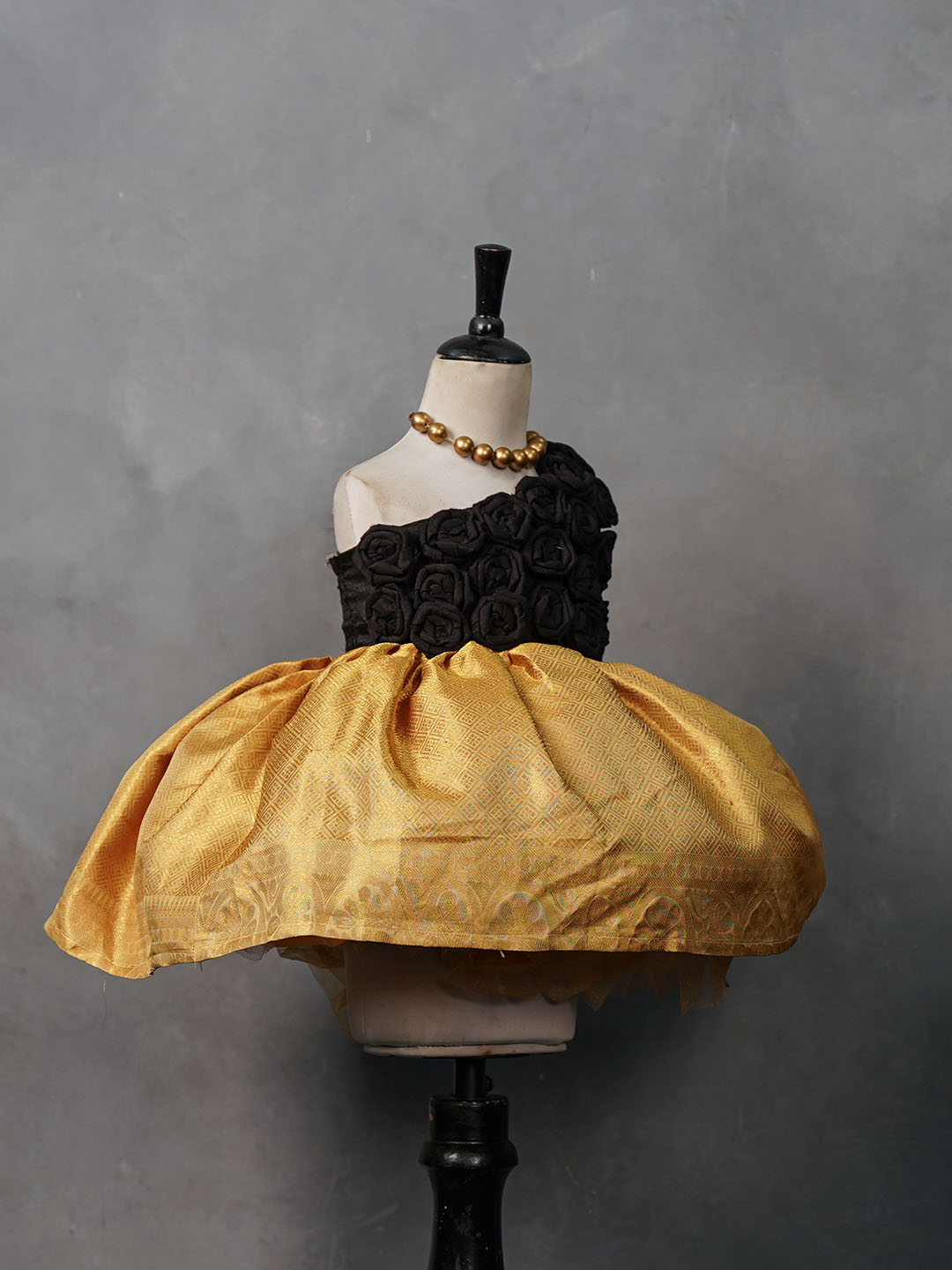 Black Rosette Kanjivaram Silk Gown