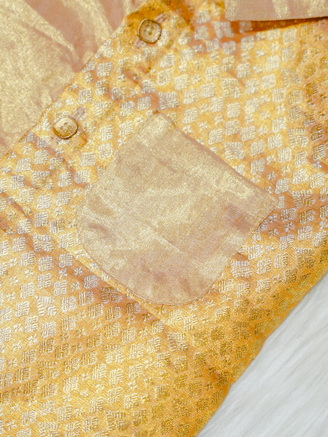 Gold Shimmer Silk Newborn Boy Romper with Booties