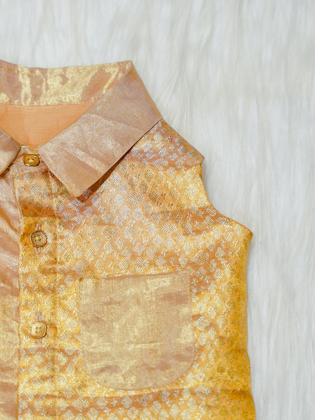 Gold Shimmer Silk Newborn Boy Romper with Booties