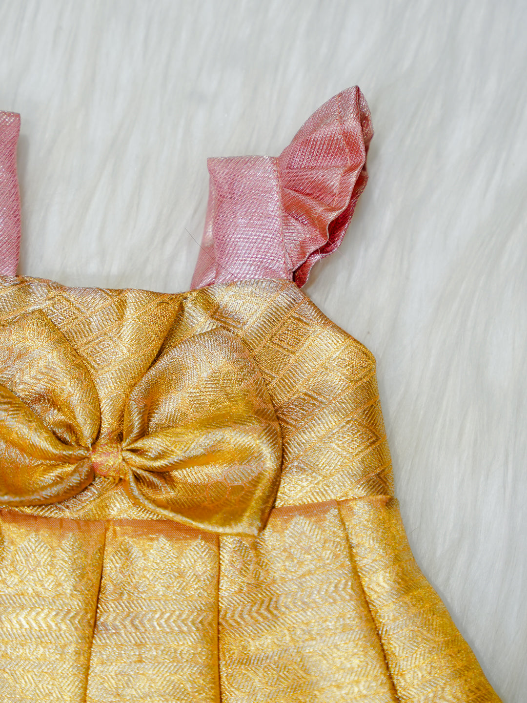 Gold & Blush Brocade Newborn Girl Gown with Booties