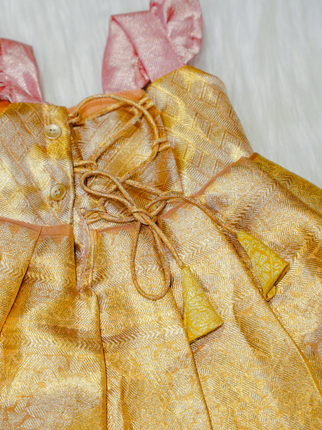 Gold & Blush Brocade Newborn Girl Gown with Booties