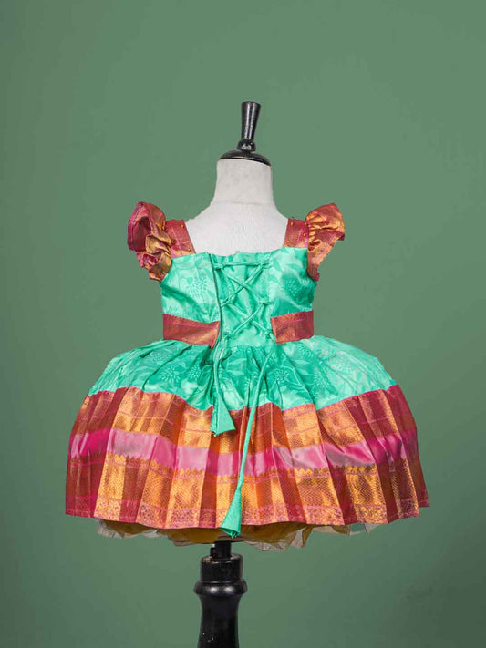 Aqua Green and Rich Pink Raw silk Children's gown