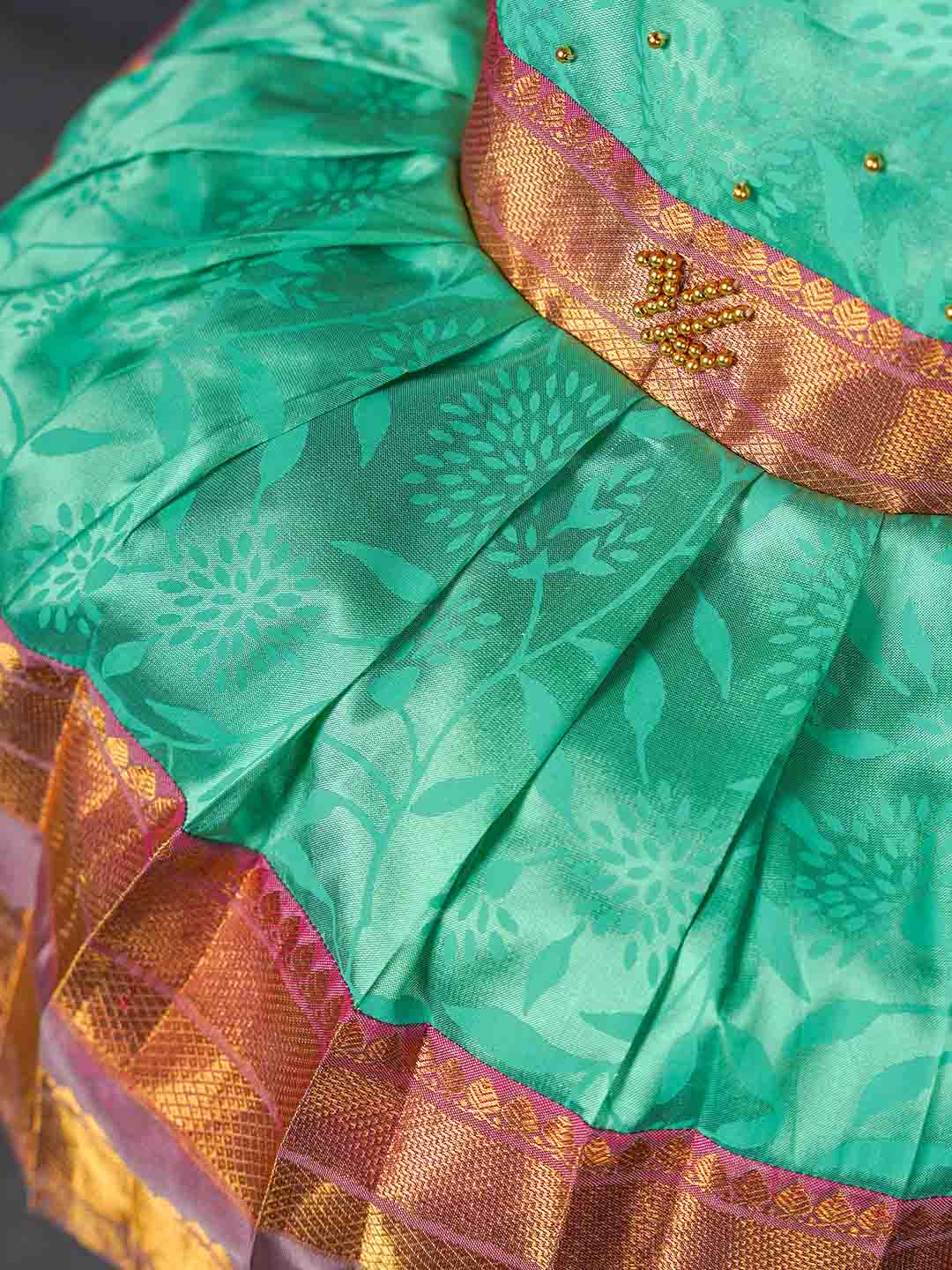 Aqua Green and Rich Pink Raw silk Children's gown