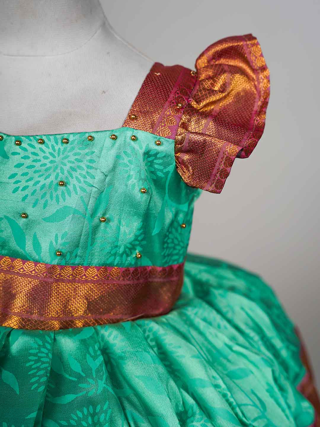 Aqua Green and Rich Pink Raw silk Children's gown