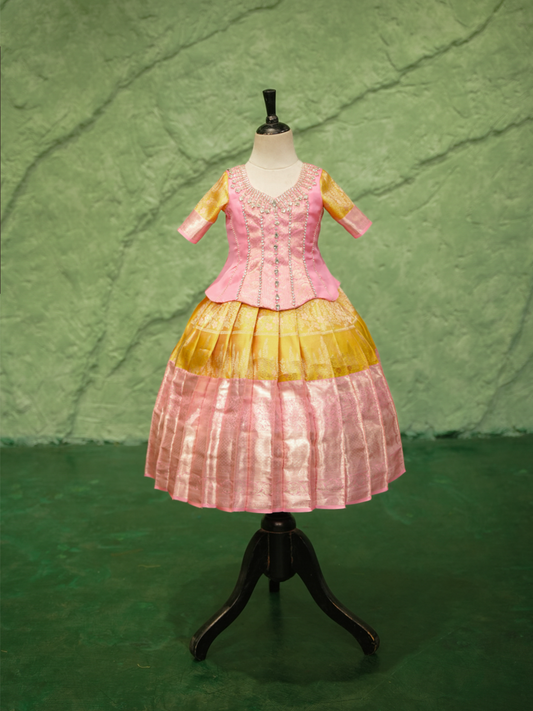Pink & Gold Pattu Pavadai — Pure Kanchipuram Silk