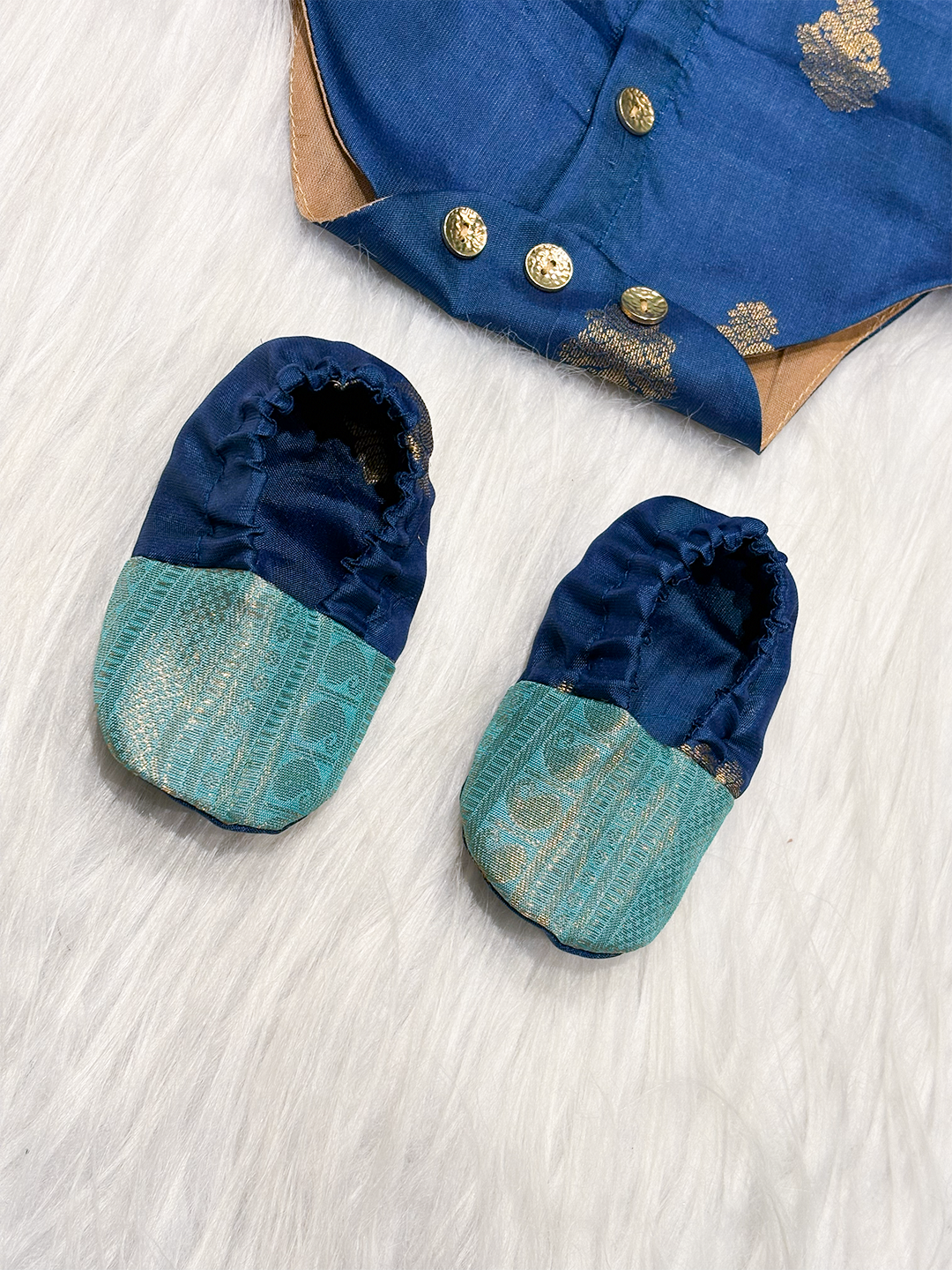 Royal Blue & Teal Silk Shirt-Style Newborn Boy Romper Set