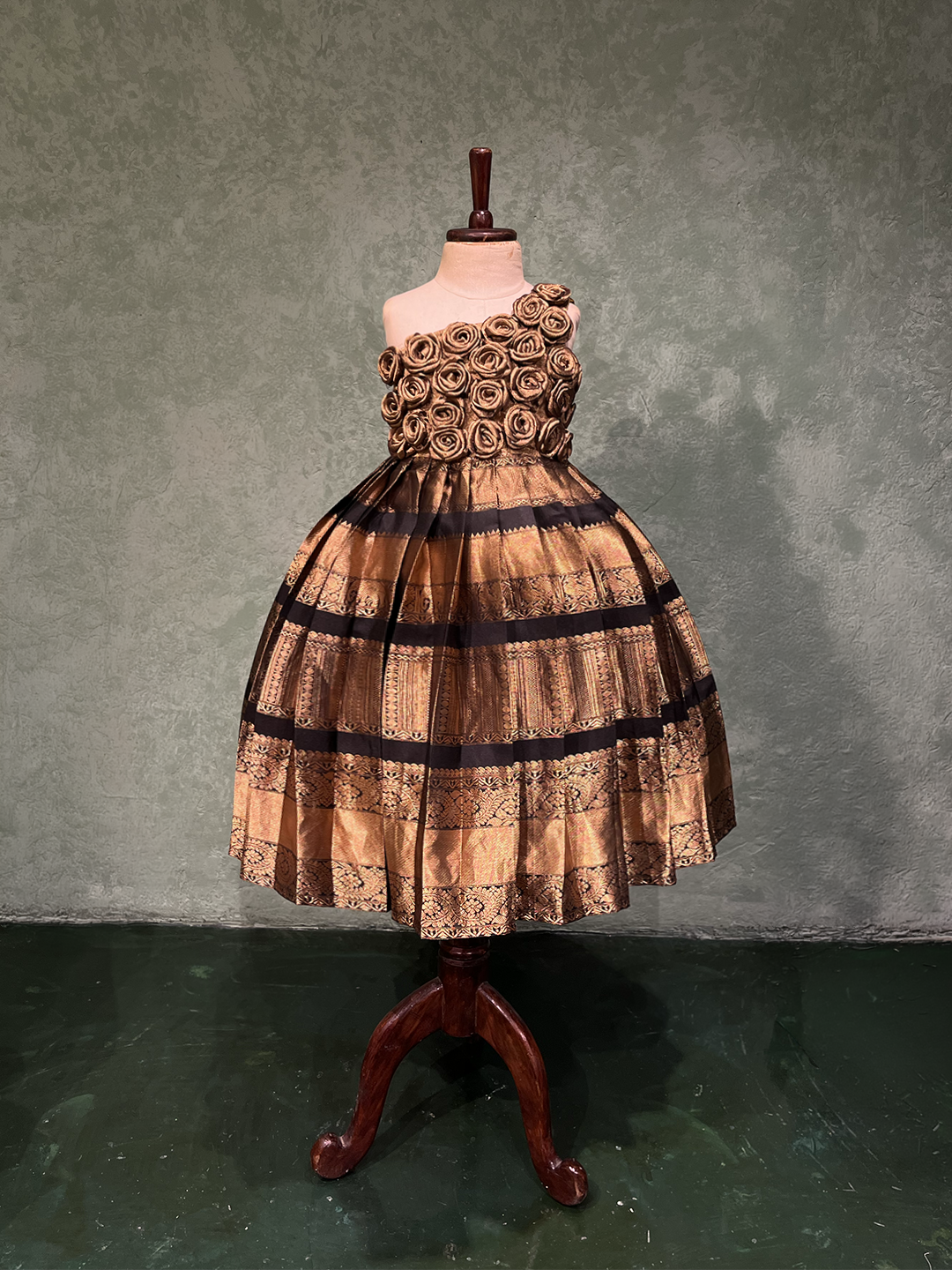Gold & Black Silk Rosette Border Gown