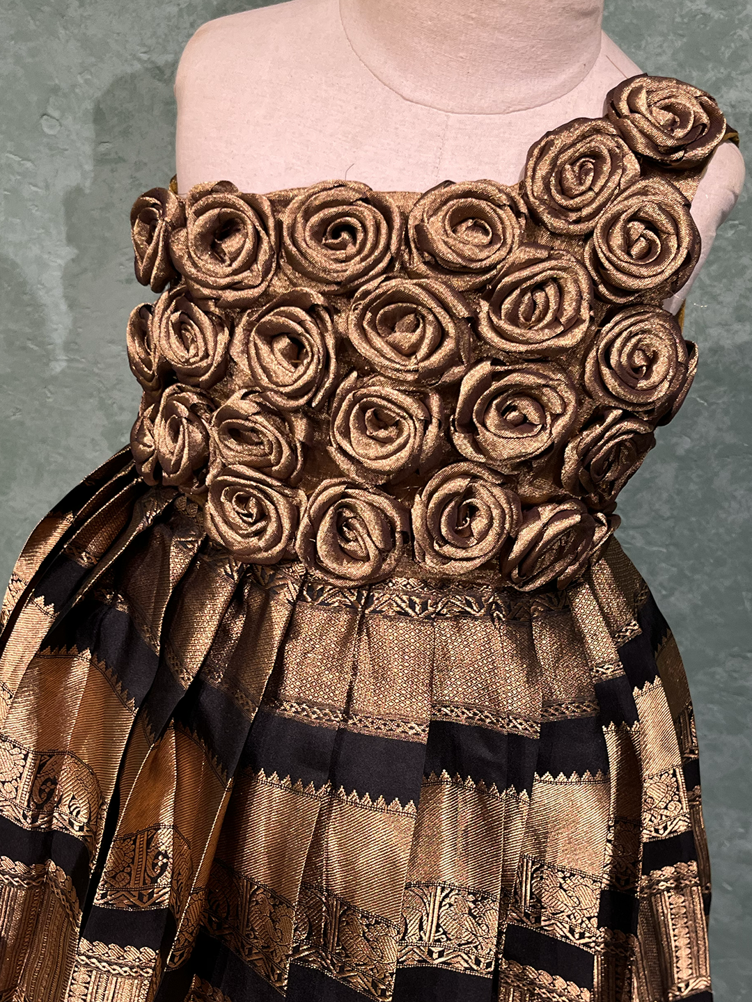 Gold & Black Silk Rosette Border Gown