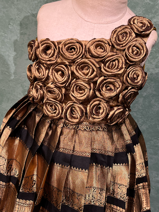 Gold & Black Silk Rosette Border Gown