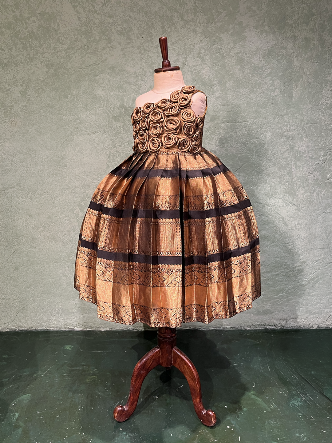 Gold & Black Silk Rosette Border Gown