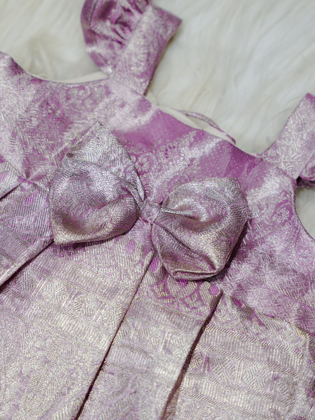 Lavender Silver Brocade Newborn Girl Gown with Booties