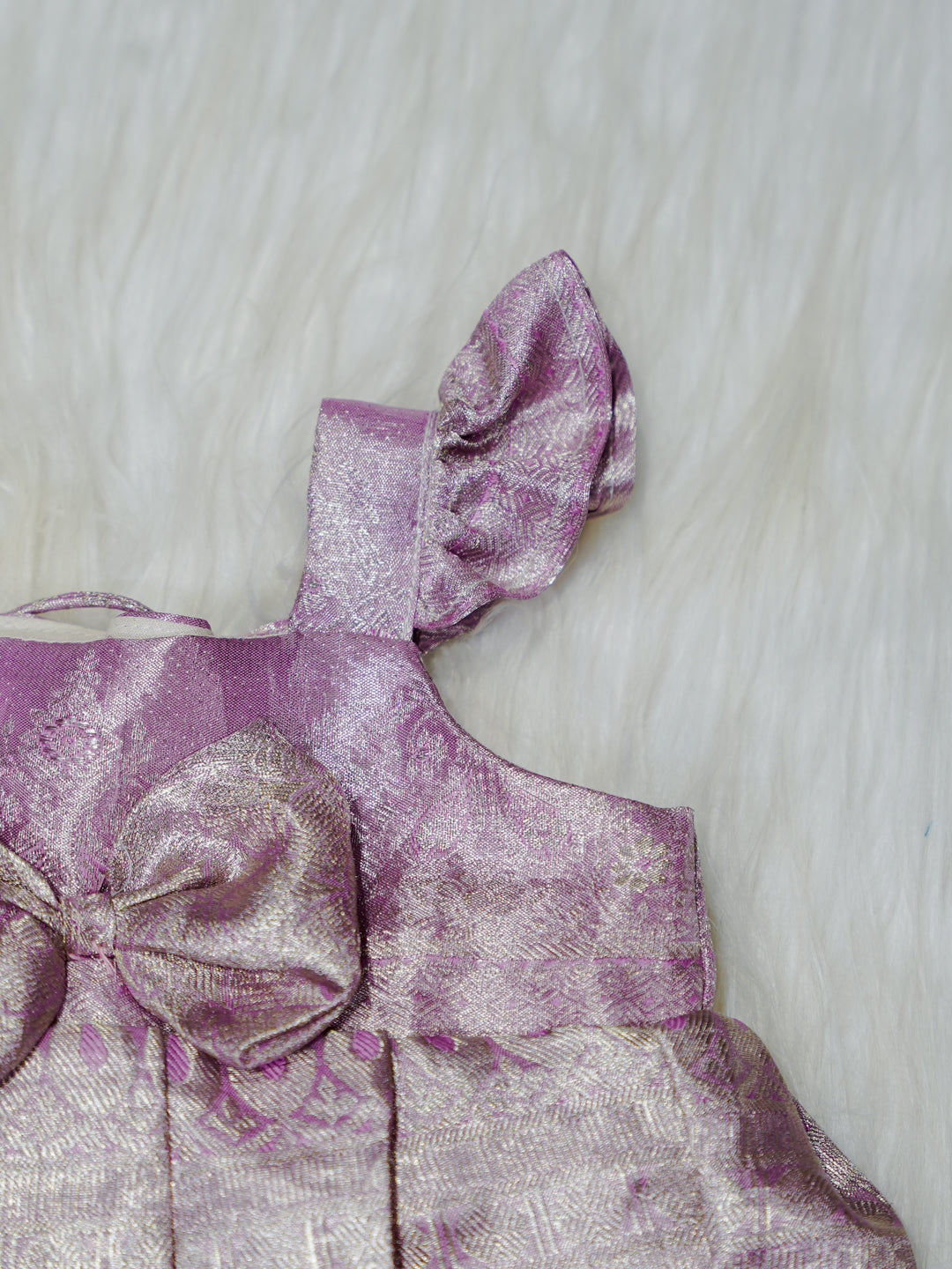 Lavender Silver Brocade Newborn Girl Gown with Booties