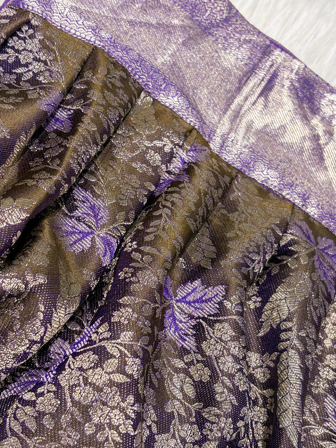 Purple & Silver Kanchipuram Silk Newborn Girl Romper Set