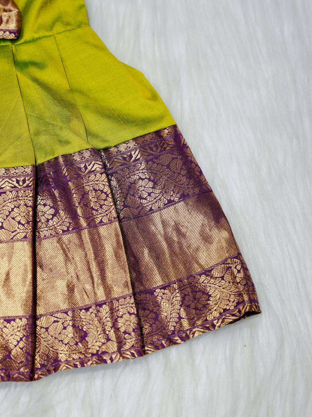 Lime Green & Mauve Brocade Newborn Girl Gown with Booties