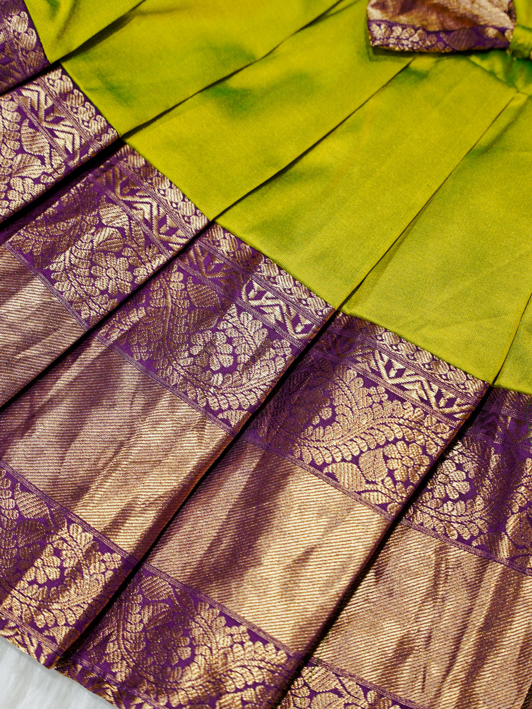 Lime Green & Mauve Brocade Newborn Girl Gown with Booties