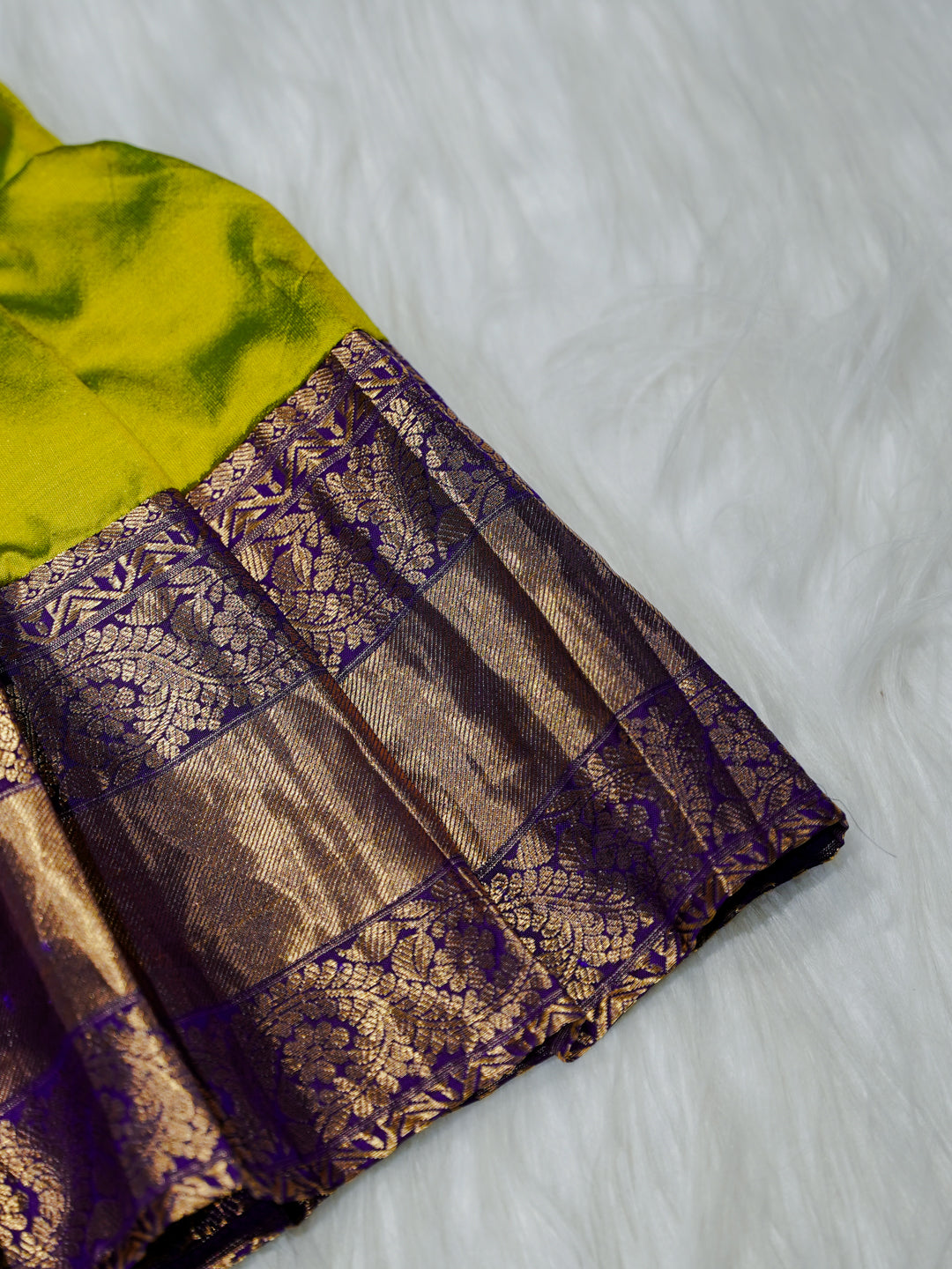 Lime Green & Purple Brocade Newborn Girl Gown with Booties