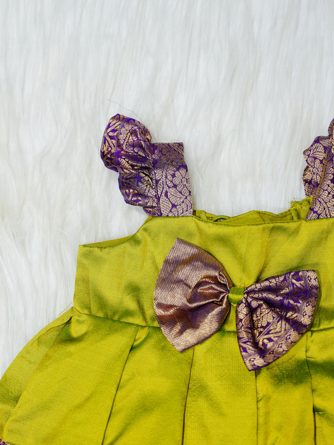 Lime Green & Purple Brocade Newborn Girl Gown with Booties