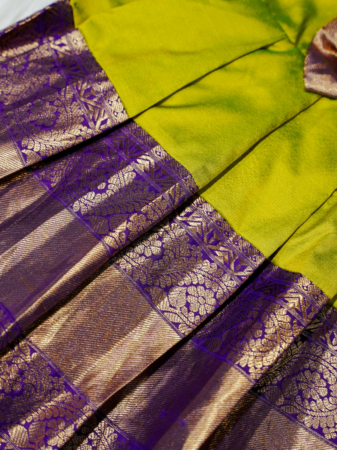 Lime Green & Purple Brocade Newborn Girl Gown with Booties