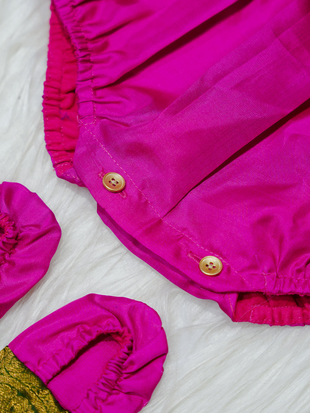 Magenta & Emerald Brocade Newborn Girl Bubble Romper with Booties