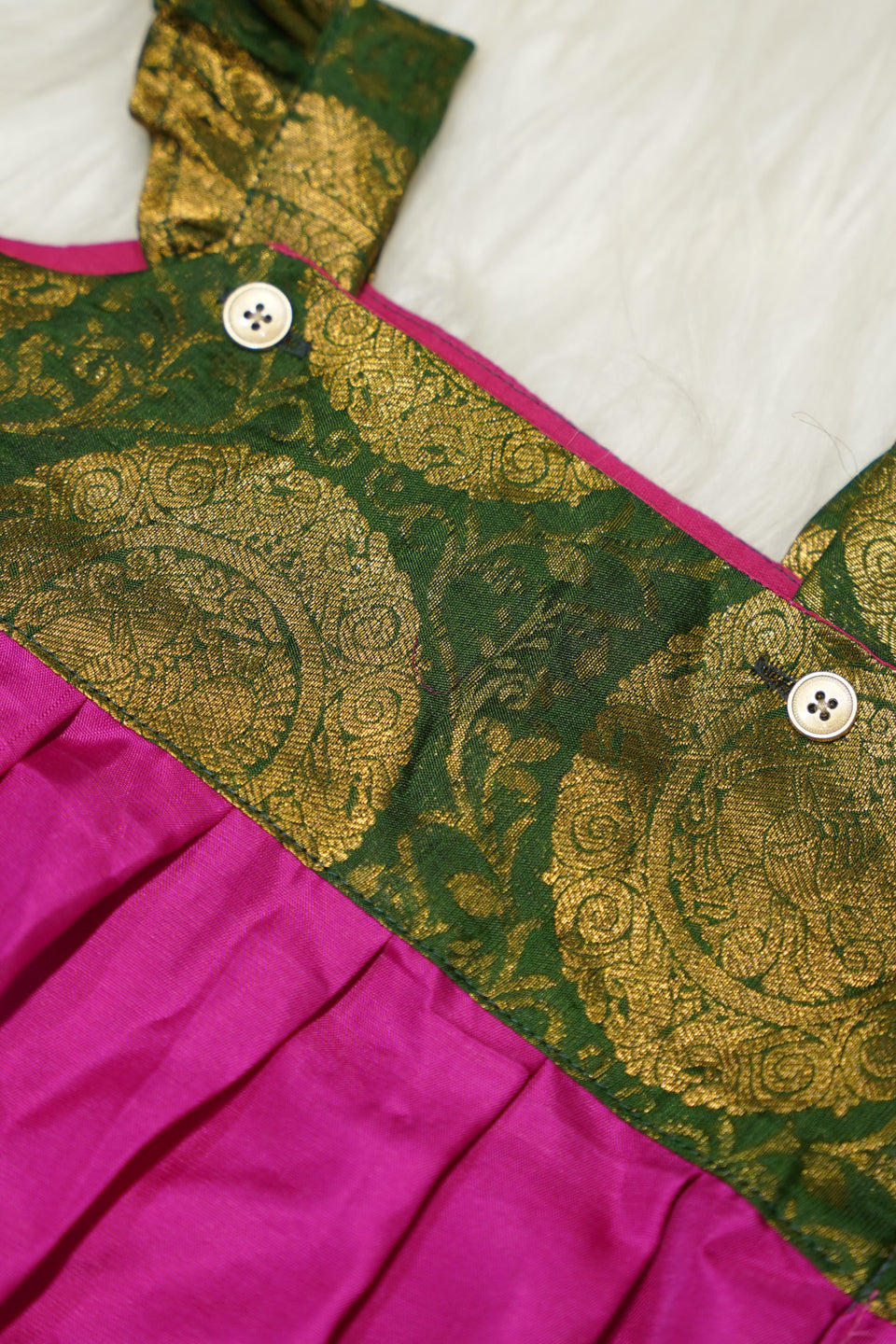 Magenta & Emerald Brocade Newborn Girl Bubble Romper with Booties
