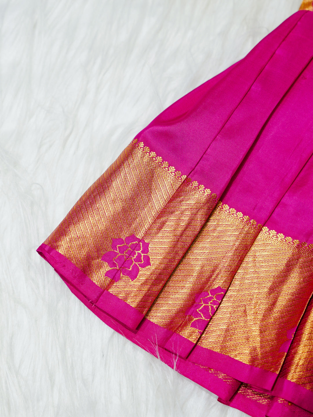 Magenta & Gold Silk Newborn Girl Gown with Booties