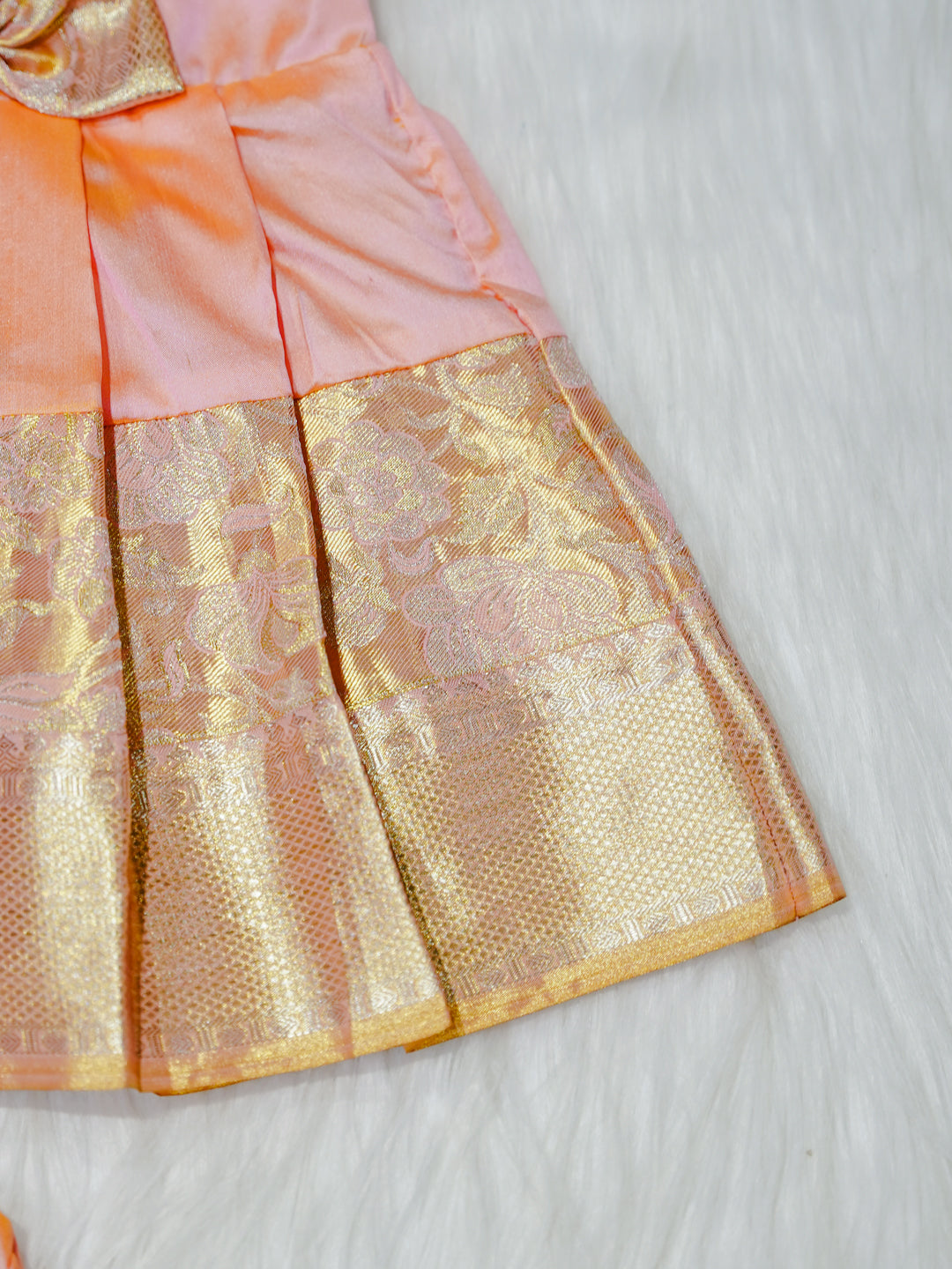 Peach & Gold Brocade Newborn Girl Gown with Booties