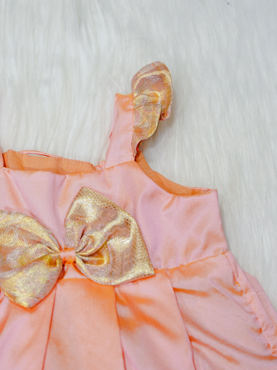 Peach & Gold Brocade Newborn Girl Gown with Booties