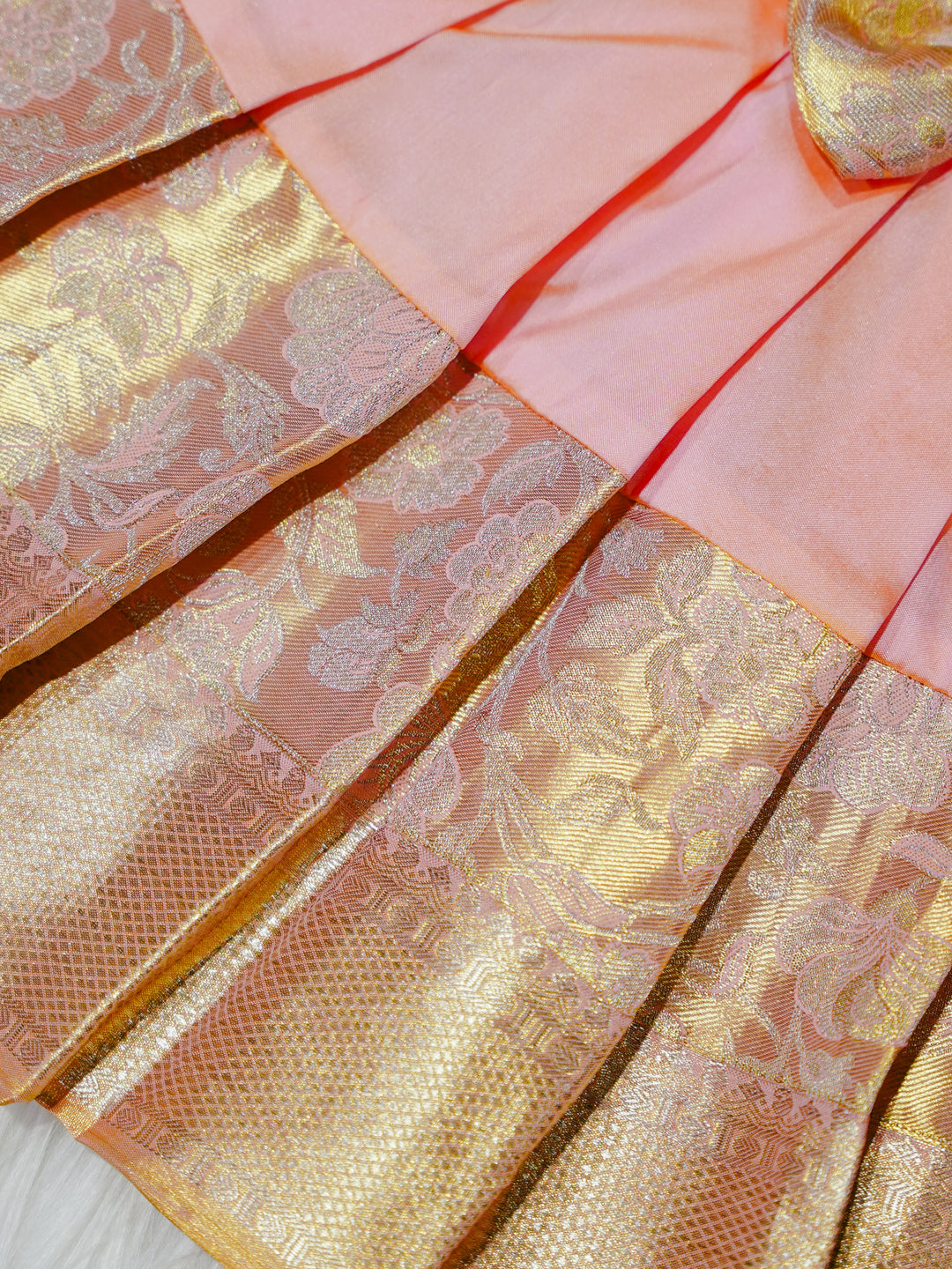 Peach & Gold Brocade Newborn Girl Gown with Booties