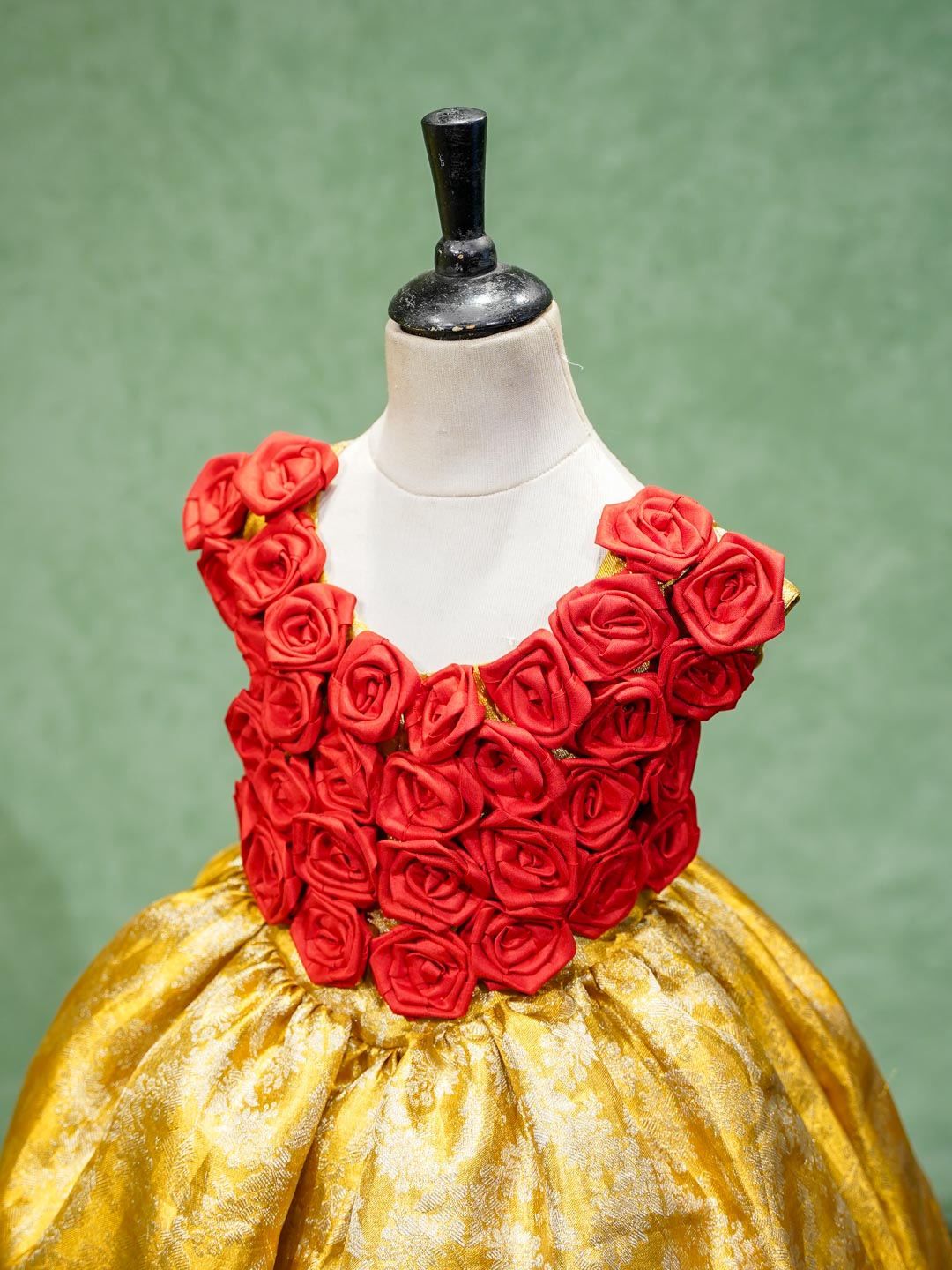 Red Rose & Gold Brocade Silk Gown
