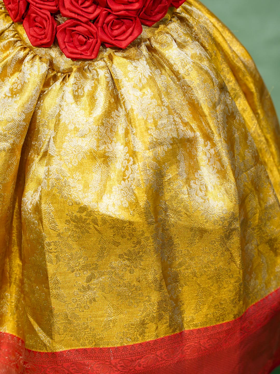 Red Rose & Gold Brocade Silk Gown