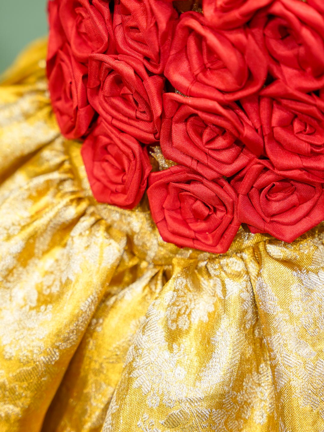 Red Rose & Gold Brocade Silk Gown
