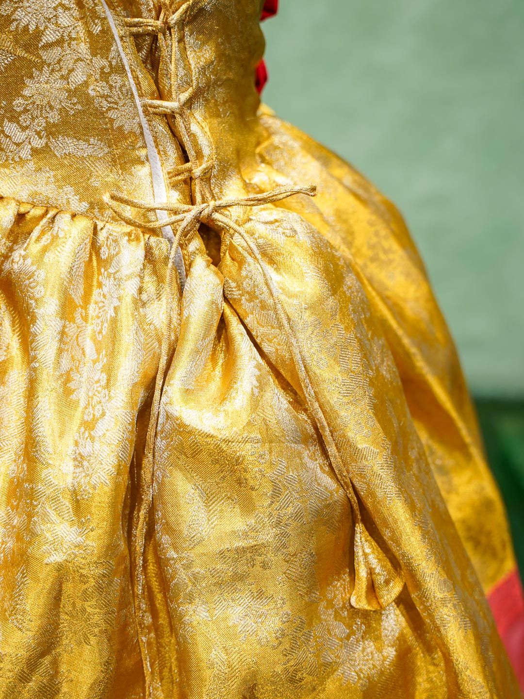 Red Rose & Gold Brocade Silk Gown