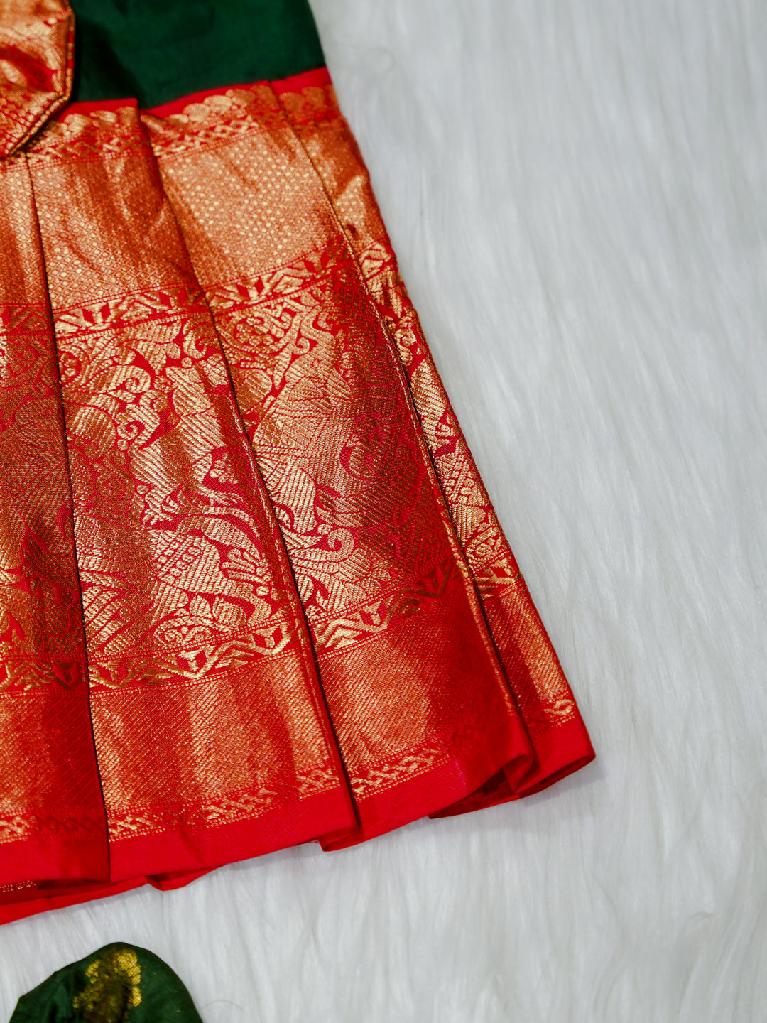 Red & Emerald Brocade Newborn Girl Gown with Booties