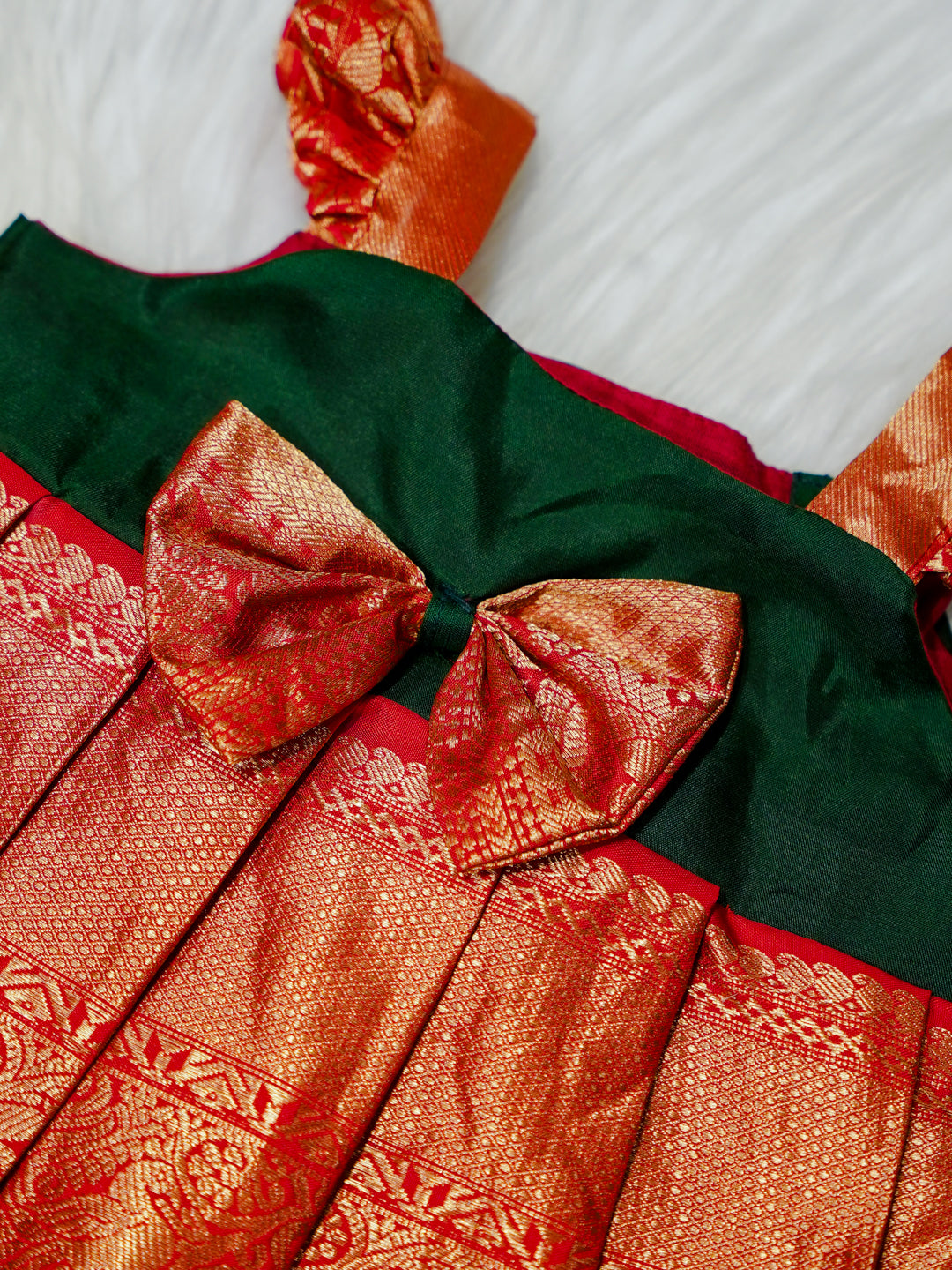 Red & Emerald Brocade Newborn Girl Gown with Booties