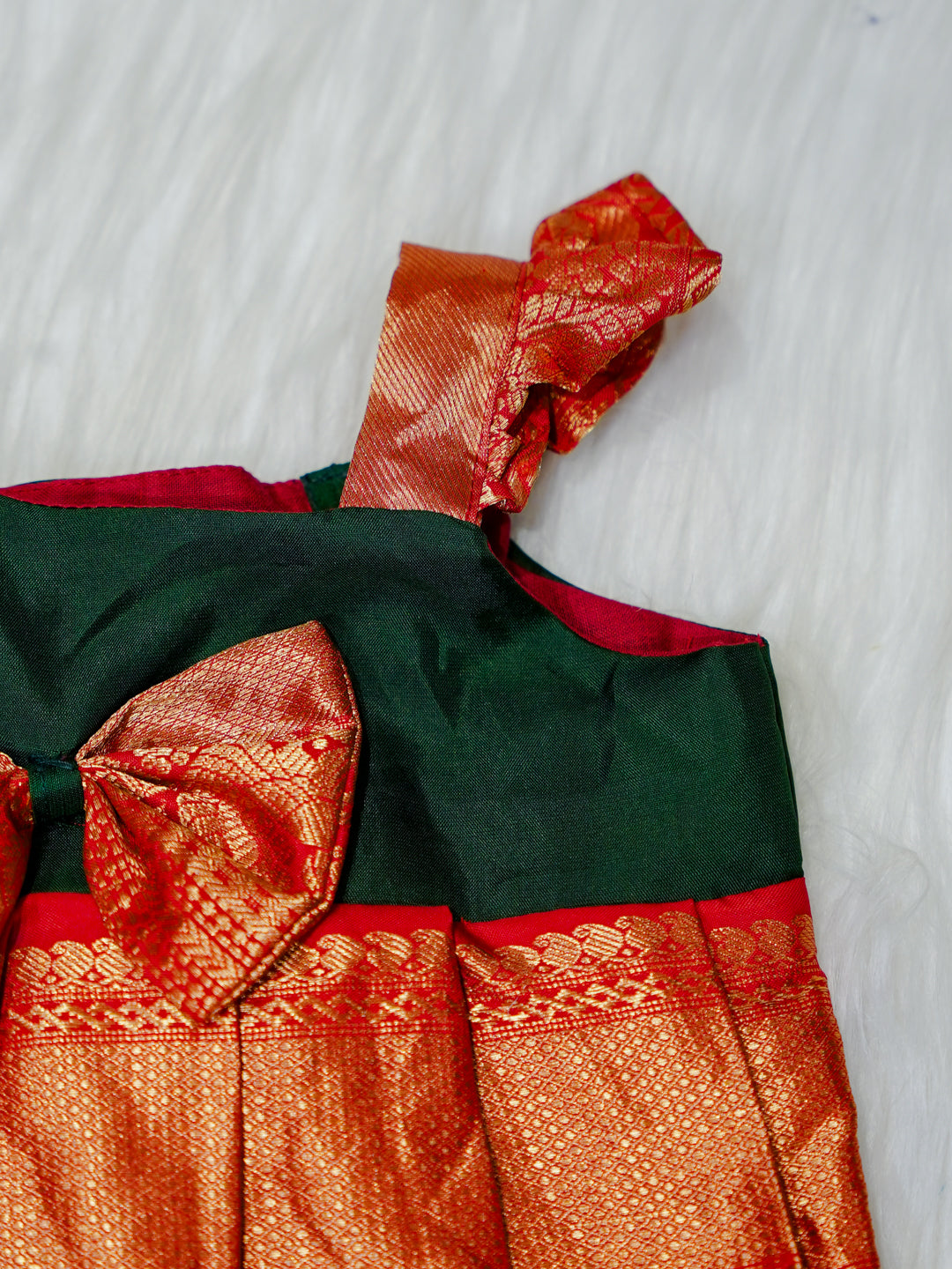 Red & Emerald Brocade Newborn Girl Gown with Booties