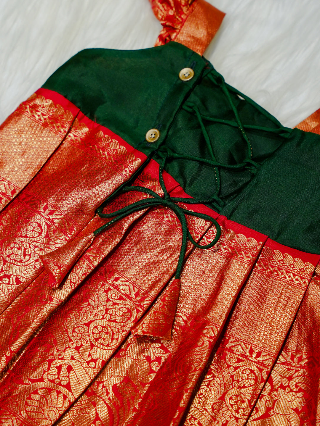 Red & Emerald Brocade Newborn Girl Gown with Booties