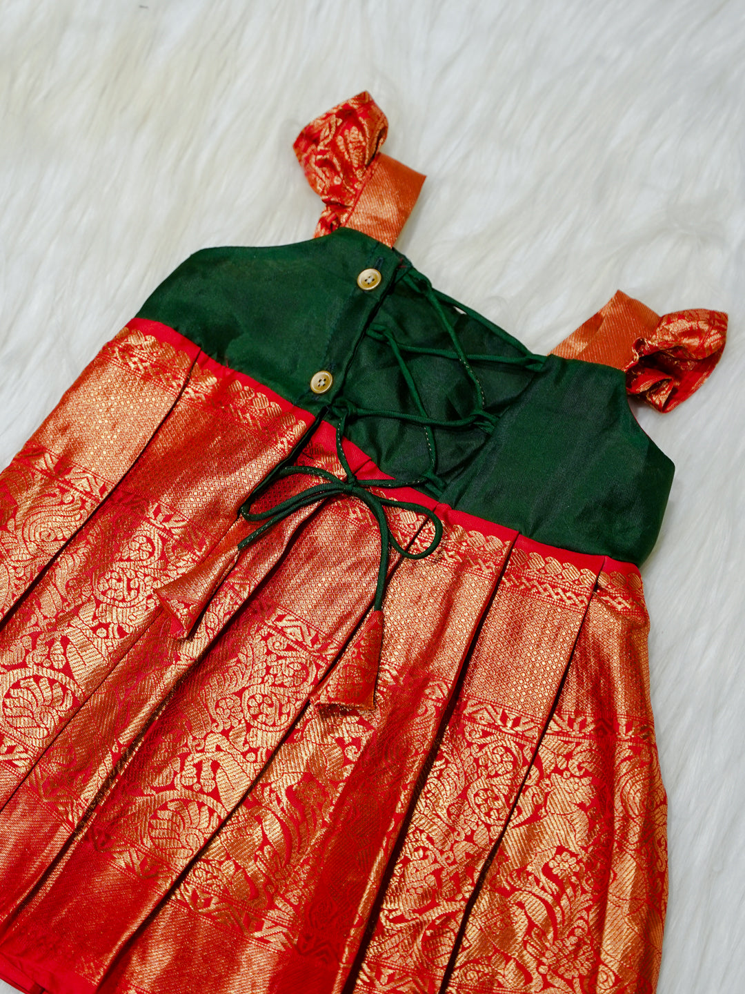 Red & Emerald Brocade Newborn Girl Gown with Booties