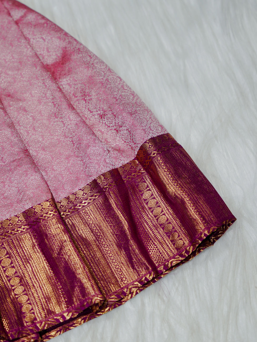 Rose Pink & Maroon Brocade Newborn Girl Gown with Booties