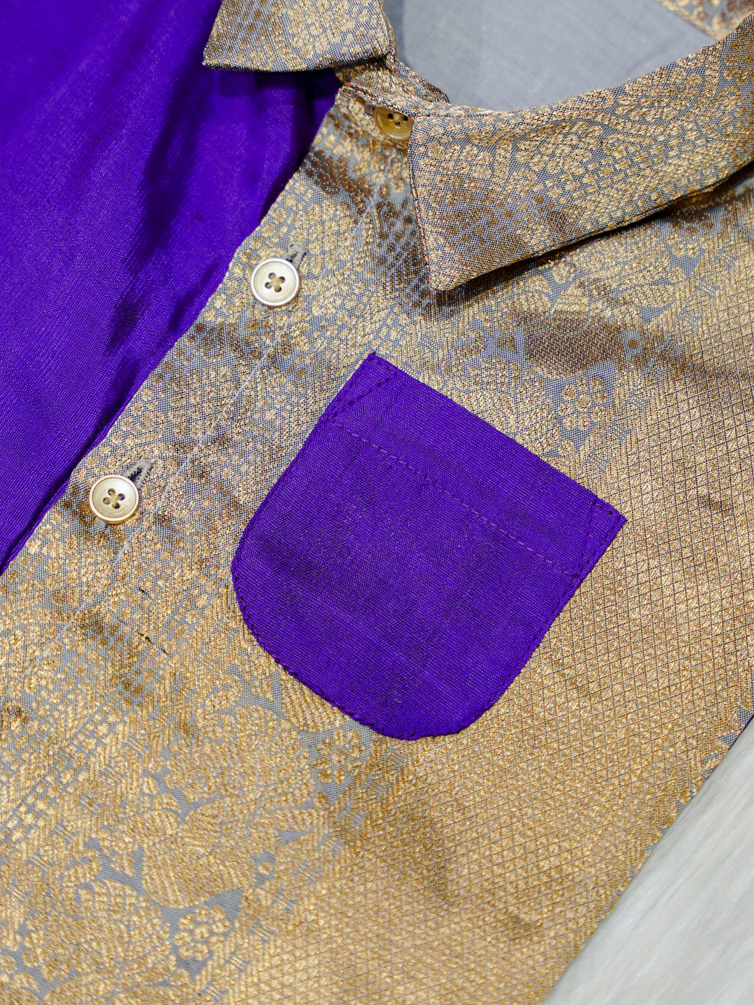 Royal Purple & Gold Brocade Newborn Boy Romper with Booties