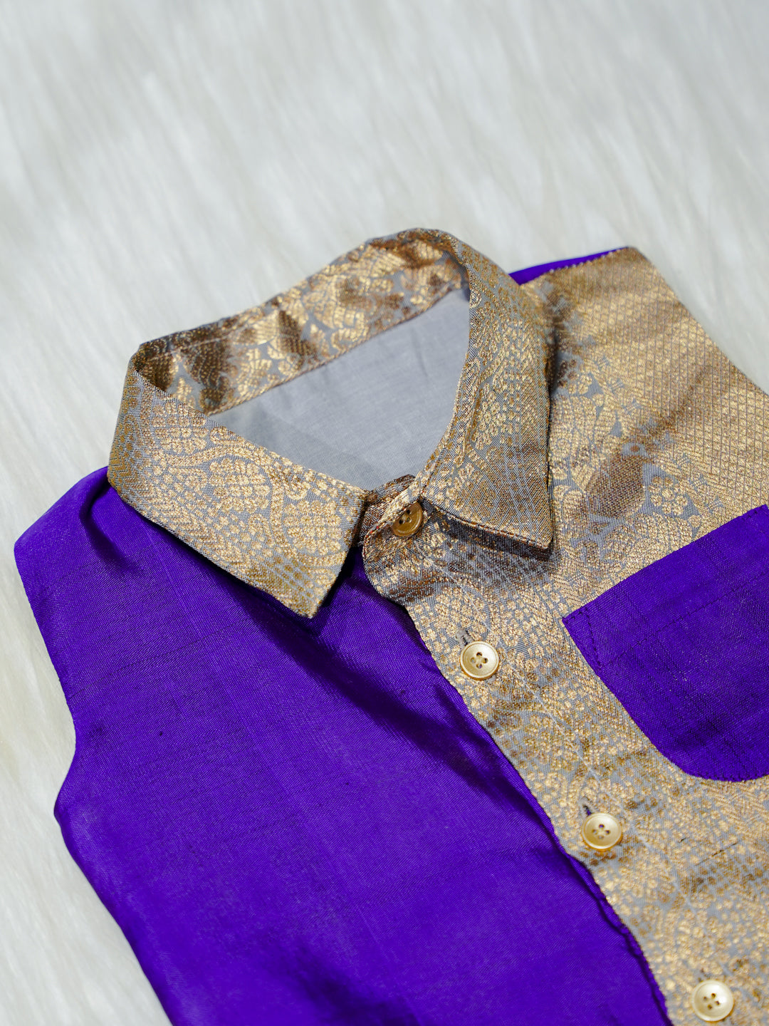 Royal Purple & Gold Brocade Newborn Boy Romper with Booties