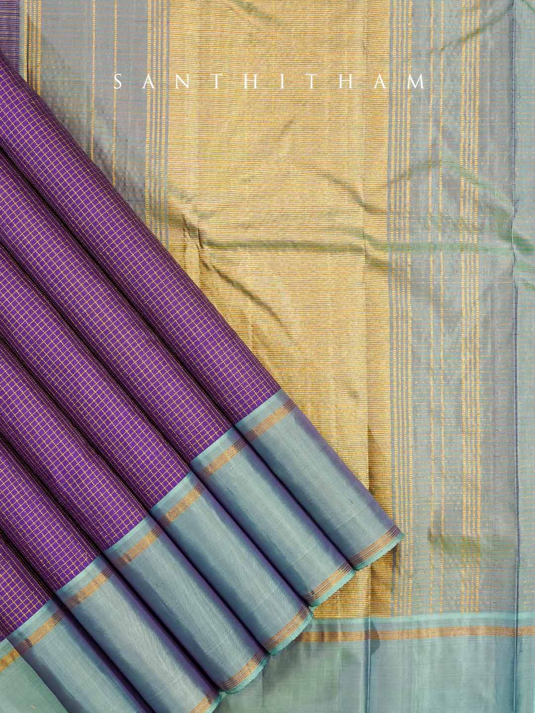 Violet Purple and Powder Blue Silk Saree