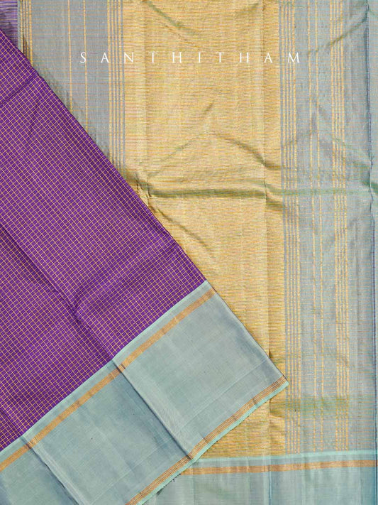 Violet Purple and Powder Blue Silk Saree