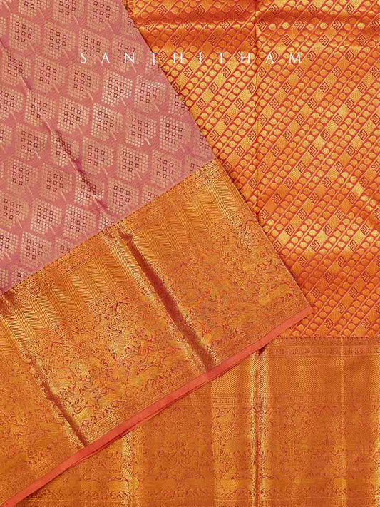 Exquisite Gold and Peach Silk Saree