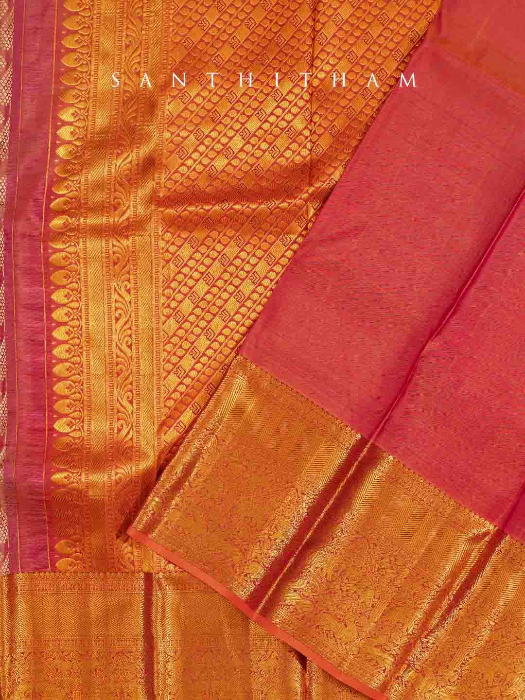 Exquisite Gold and Peach Silk Saree