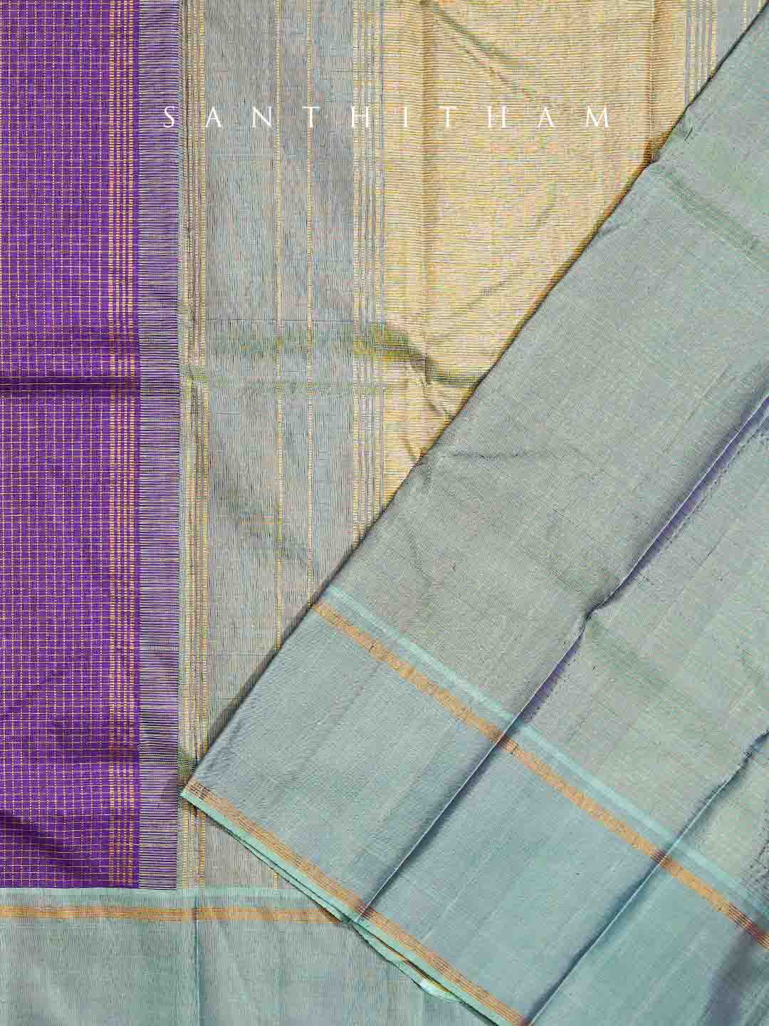 Violet Purple and Powder Blue Silk Saree