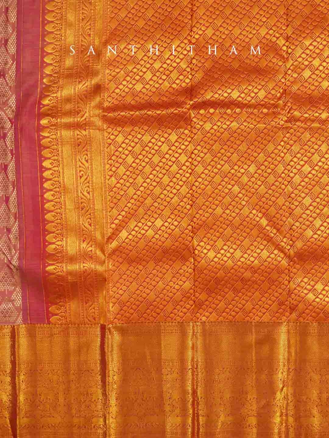 Exquisite Gold and Peach Silk Saree