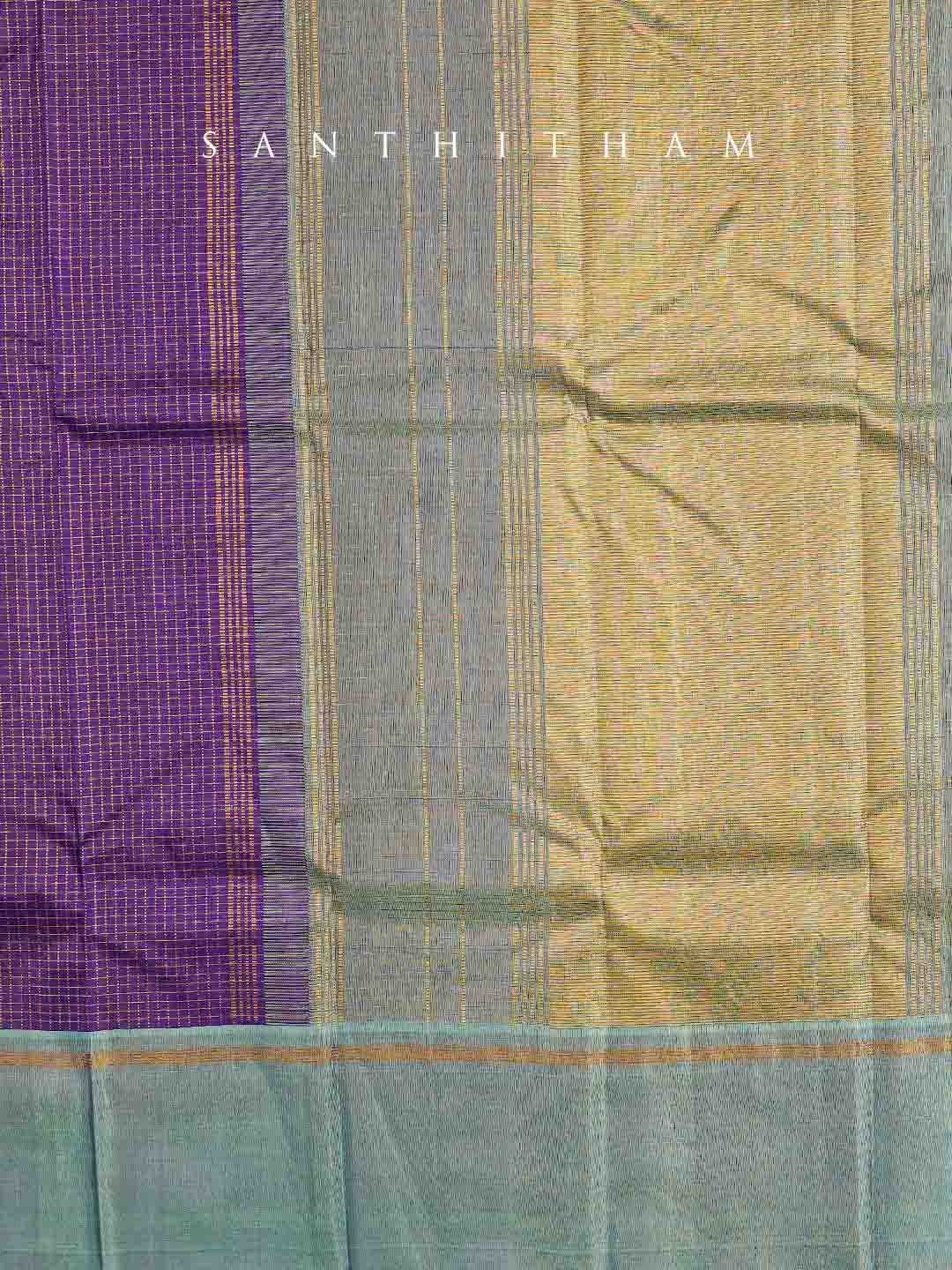 Violet Purple and Powder Blue Silk Saree