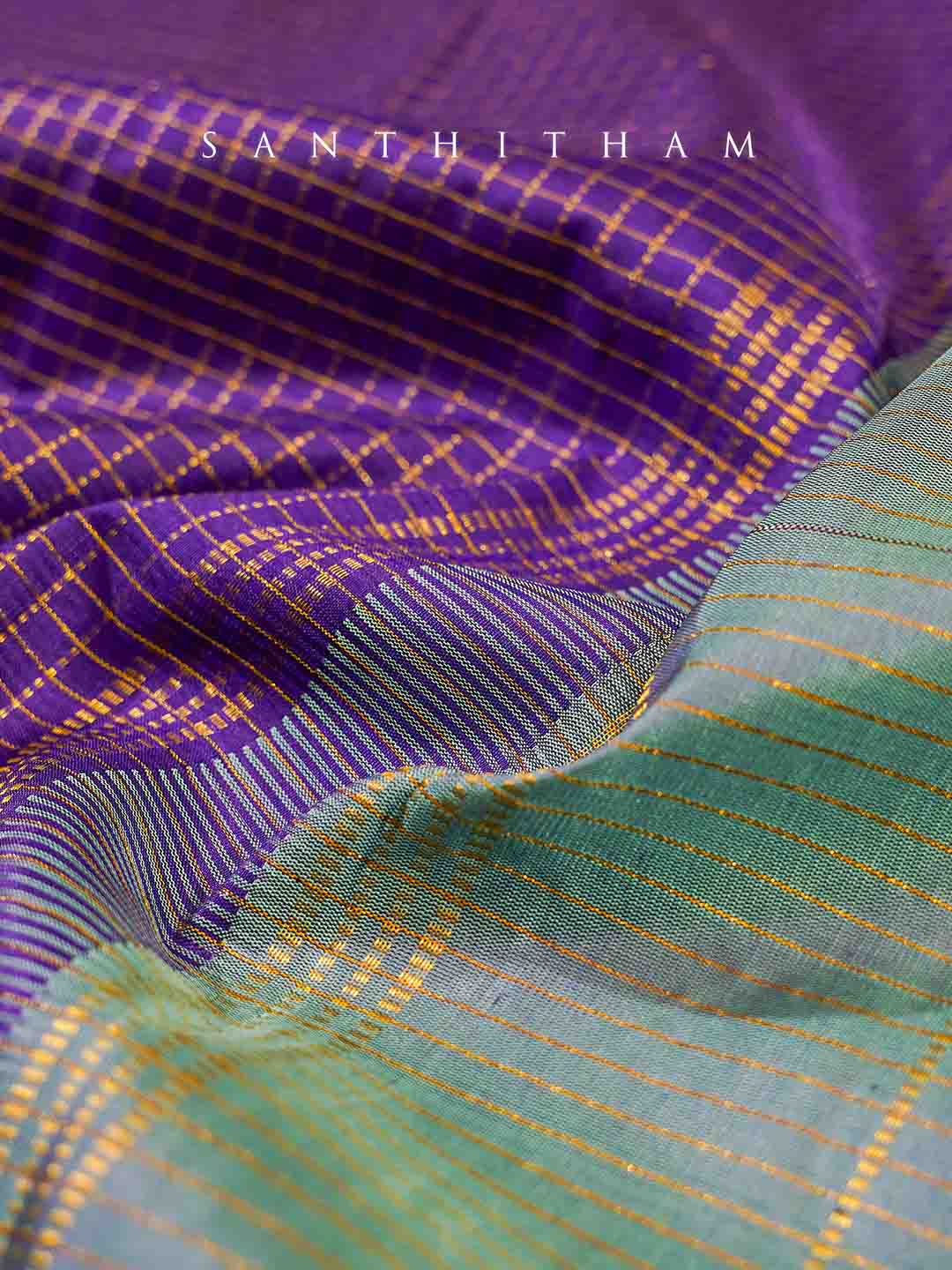 Violet Purple and Powder Blue Silk Saree