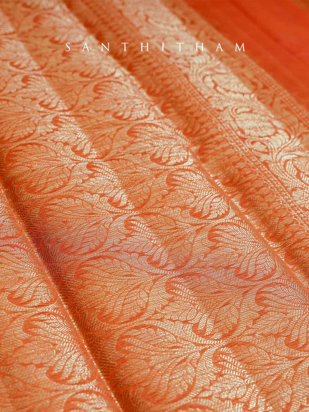 Burnt Orange Floral Print Cotton Saree